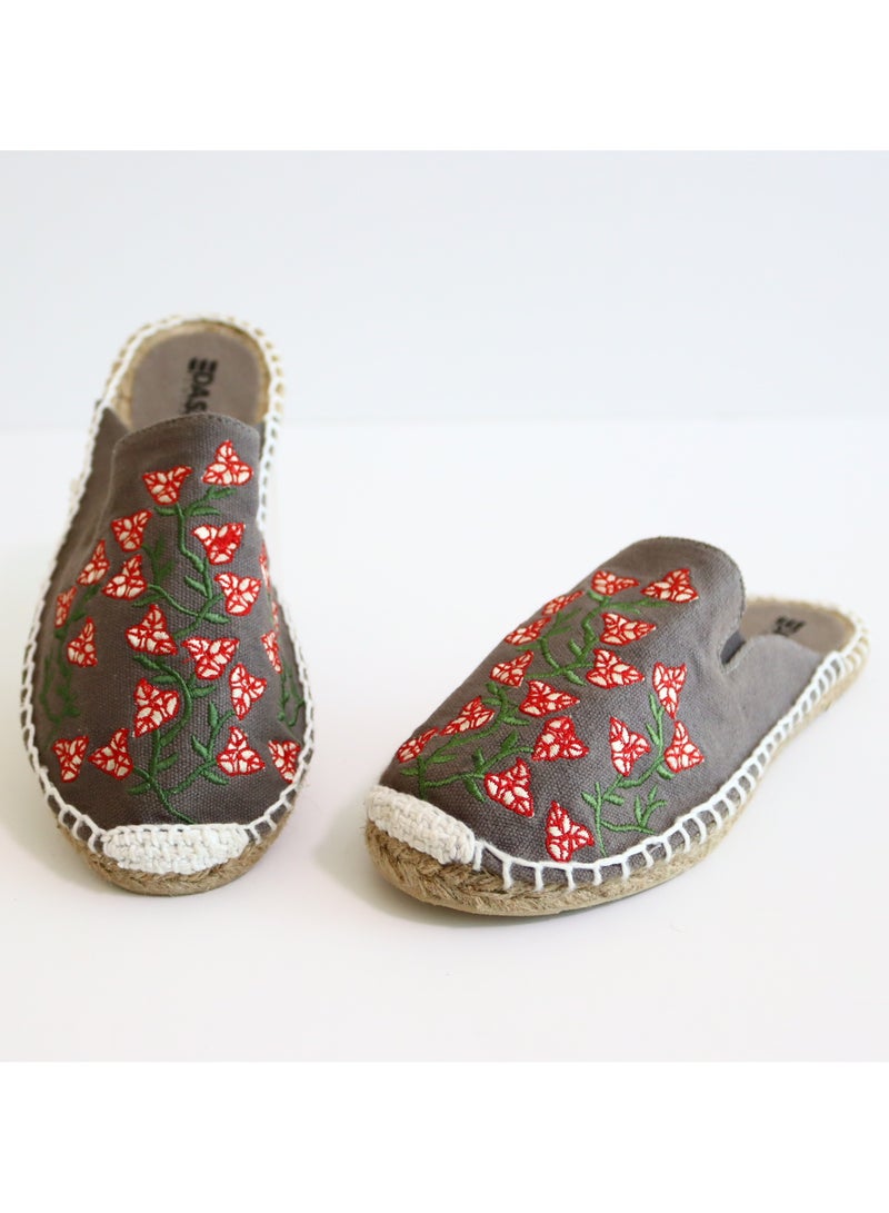 Embroidered Bougainvillea Espadrille (Carbon Grey)