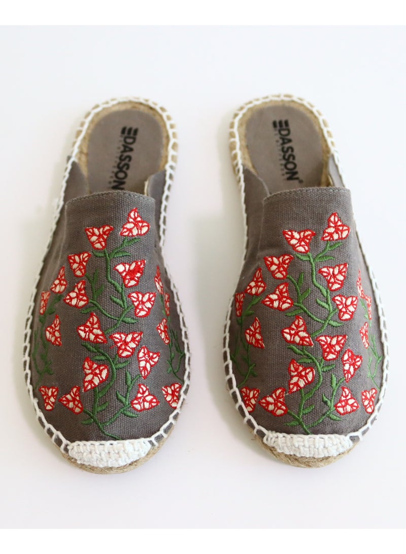 Embroidered Bougainvillea Espadrille (Carbon Grey)