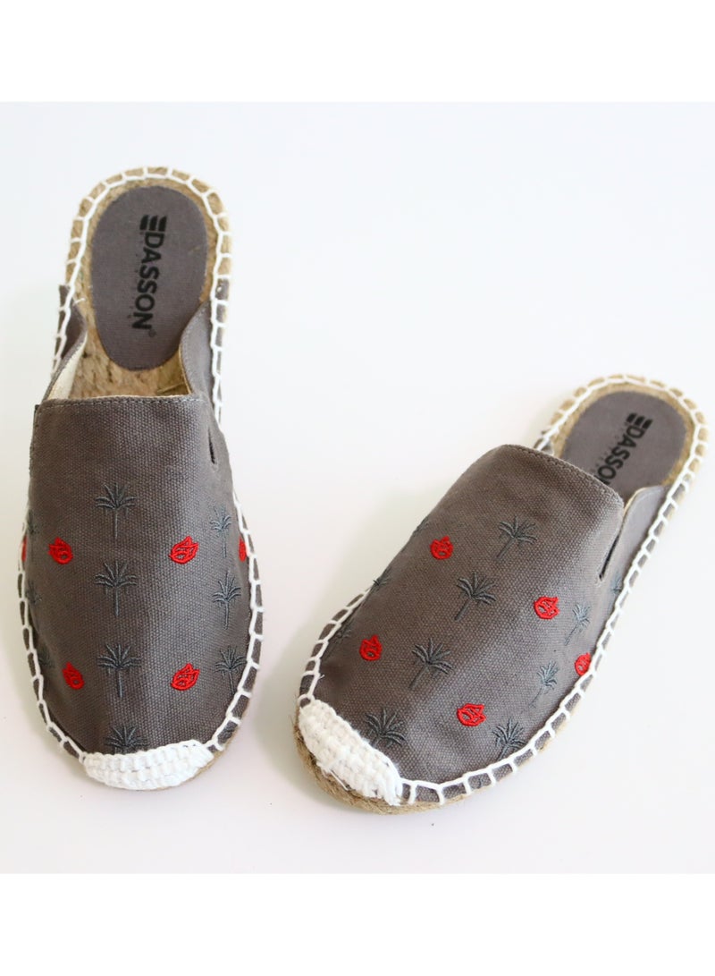 Embroidered Palm Paradise Espadrille (Wenge)