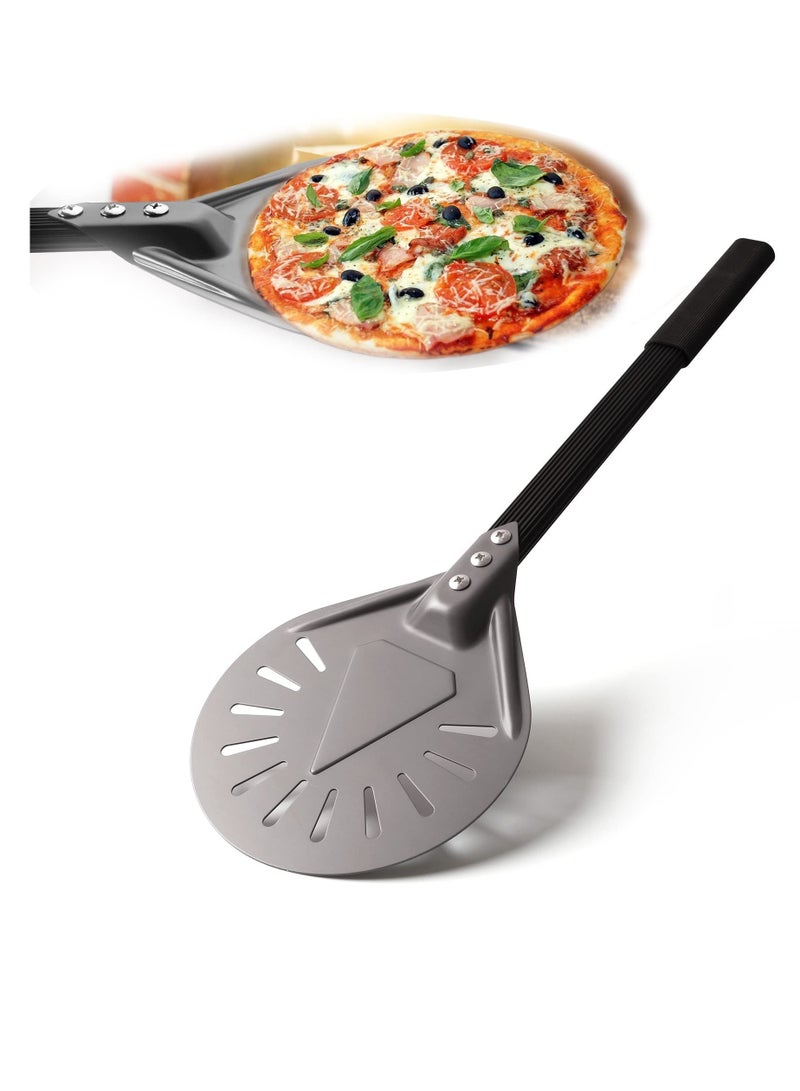 Pizza Turning Peel, 7 Inch Round Aluminum Perforated Pizza Peel Turner with Metal Handle Pizza Paddle for Homemade Pizza Oven Accessories