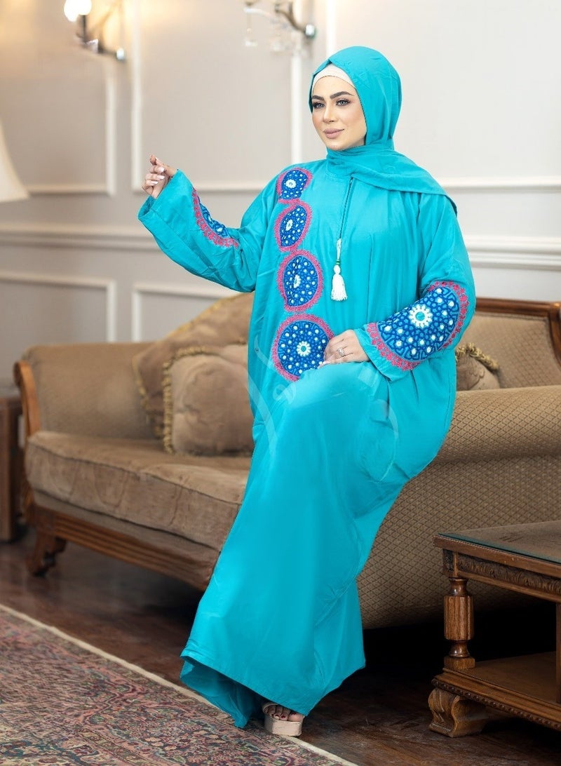 One piece embroidered prayer dress for women made from cotton blend with the attached scarf - one piece embroidered prayer abaya with the attached scarf -prayer clothes women - prayer gown for women