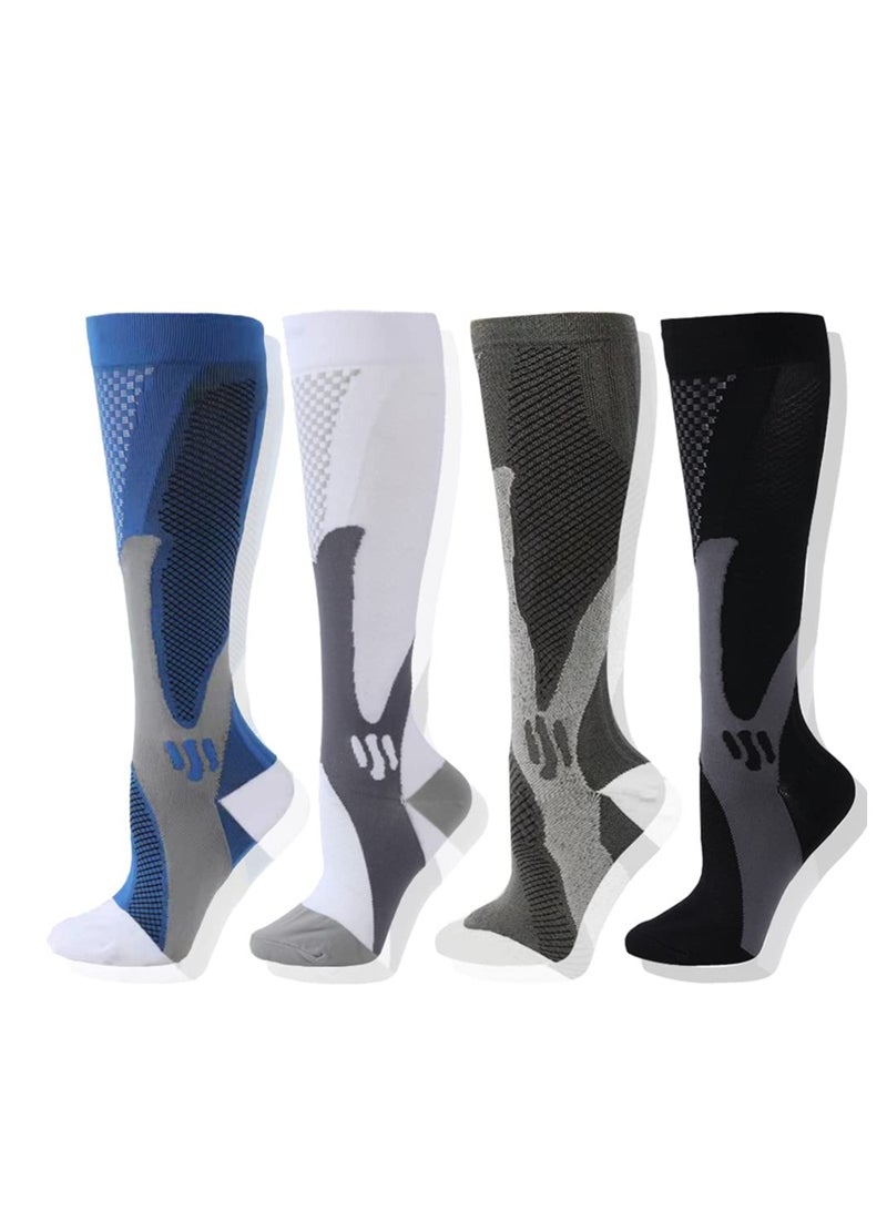 Compression Socks, 4 Pairs for Women and Men, Athletic, Travel, Running, Fitness, Flight Socks, Reduce Calf Pain Faster Recovery(Multicolors)