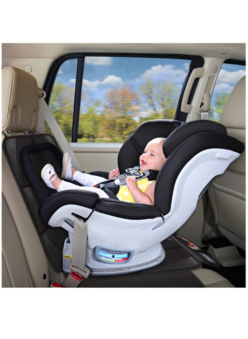 Car Seat Protector, Large Size, 600D Waterproof Fabric, Thick Padding and Storage Pockets, Child Seat Protection for Babies and Pets (Black 2)