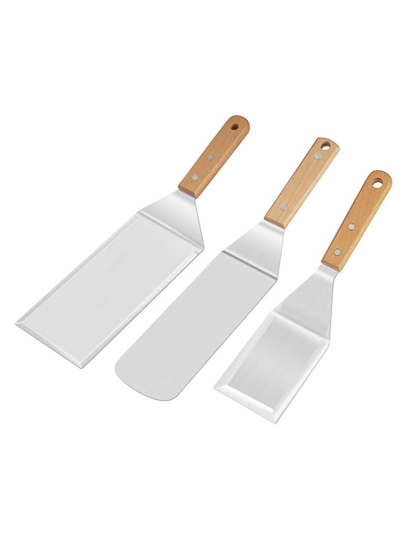 Metal Spatula Set - Stainless Steel Pancake Turner and Griddle Flipper Scraper 4x8 inch Oversized Hamburger Turner Great for Griddle BBQ Grill and Flat Top Cooking(3 PCS)