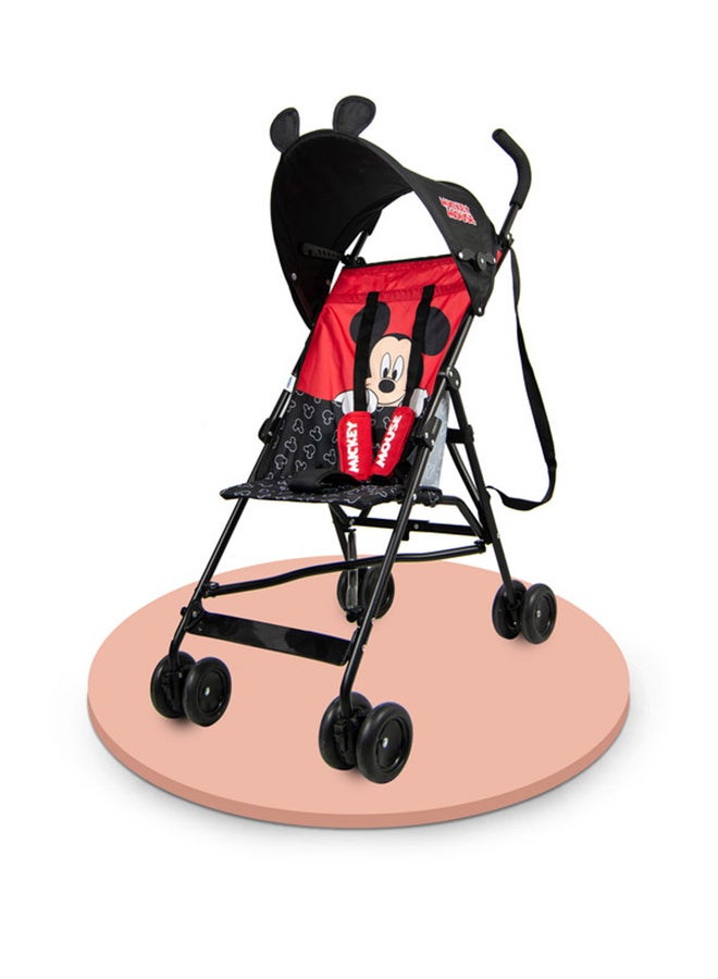 Mickey Mouse 3D Ears Lightweight Buggy Stroller 3 - 36 Months, Pink, Rear Breaks, Shoulder Strap