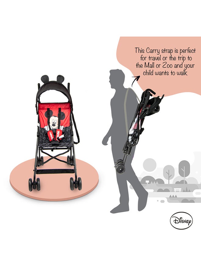 Mickey Mouse 3D Ears Lightweight Buggy Stroller 3 - 36 Months, Pink, Rear Breaks, Shoulder Strap