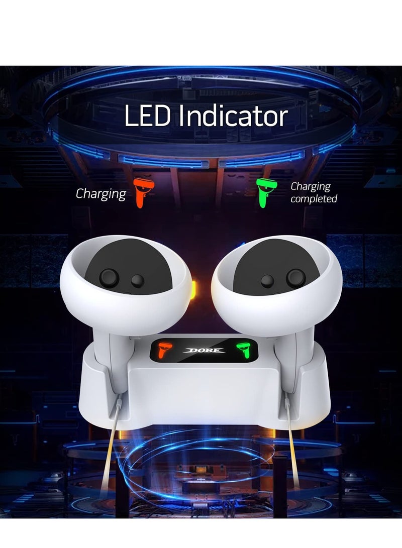 Charging Dock for Oculus Quest 2 Controllers VR Accessories Charger Station for Oculus Quest 2 Controllers with 2 Rechargeable Batteries Fast Charging Station Set with Type-C Charging Cable