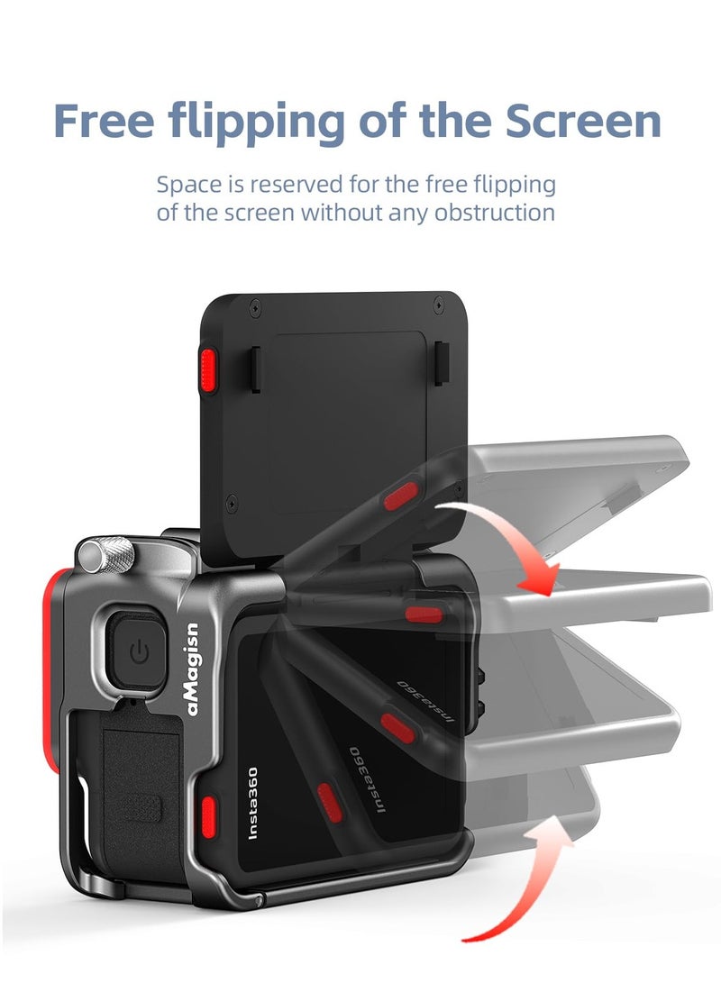 360 Ace Series Aluminum Frame Cage with Lens Silicone Case for Insta360 Ace/Ace Pro, Metal Protective Durable Housing Case with Cold Shoe Mount Compatible with Official Pivot Stand Mount