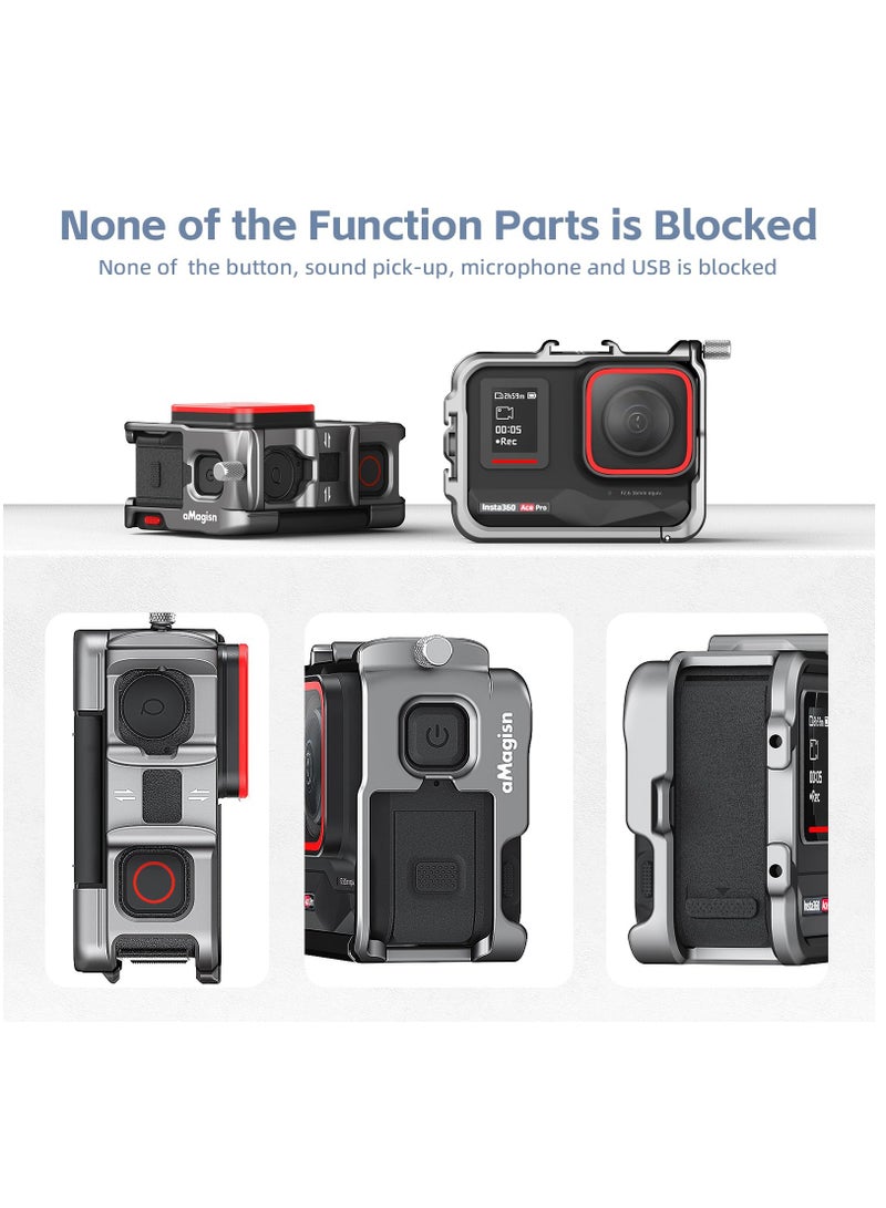 360 Ace Series Aluminum Frame Cage with Lens Silicone Case for Insta360 Ace/Ace Pro, Metal Protective Durable Housing Case with Cold Shoe Mount Compatible with Official Pivot Stand Mount