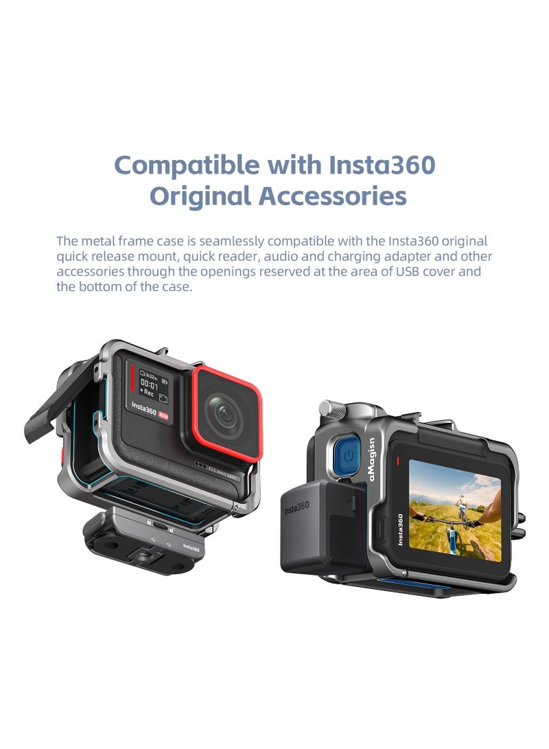 360 Ace Series Aluminum Frame Cage with Lens Silicone Case for Insta360 Ace/Ace Pro, Metal Protective Durable Housing Case with Cold Shoe Mount Compatible with Official Pivot Stand Mount