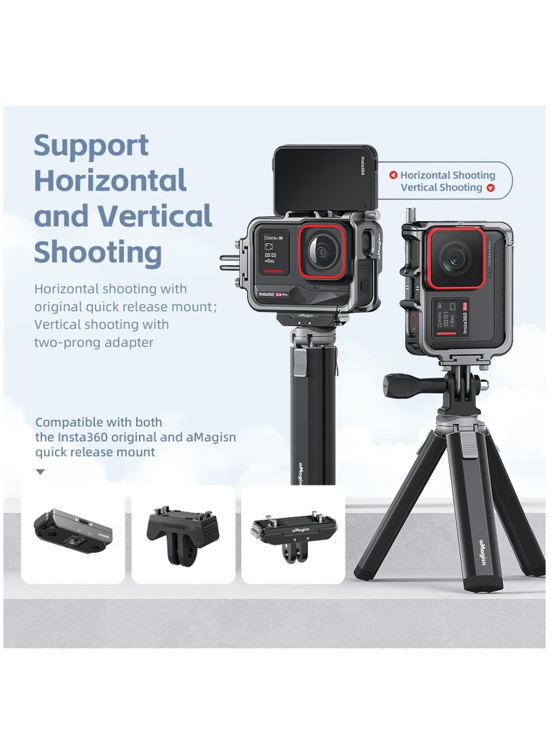 360 Ace Series Aluminum Frame Cage with Lens Silicone Case for Insta360 Ace/Ace Pro, Metal Protective Durable Housing Case with Cold Shoe Mount Compatible with Official Pivot Stand Mount