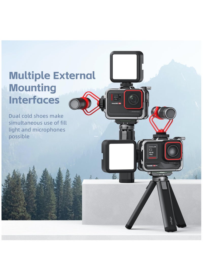 360 Ace Series Aluminum Frame Cage with Lens Silicone Case for Insta360 Ace/Ace Pro, Metal Protective Durable Housing Case with Cold Shoe Mount Compatible with Official Pivot Stand Mount