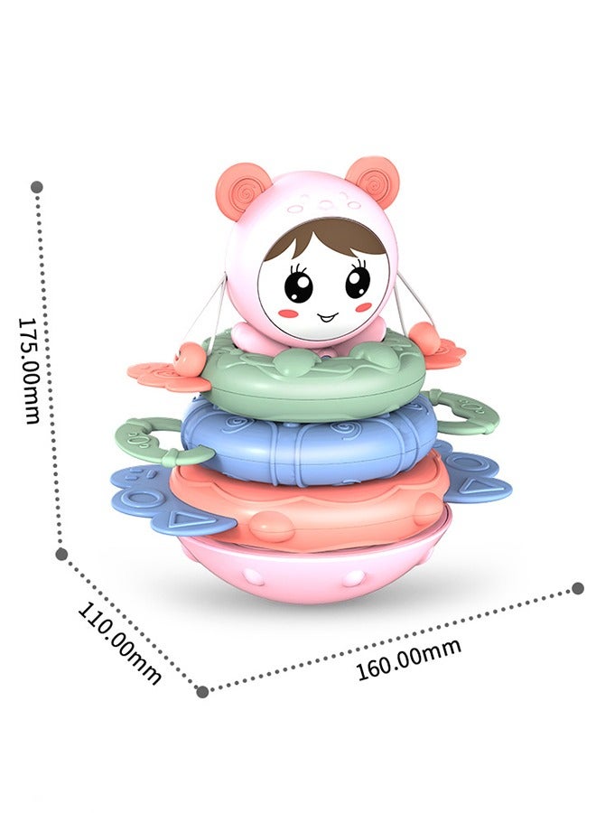 Doll Tumbler Wobbler Toy  4-in-1 Soft Durable Baby Teethers Educational Tools with Light Music 5 Modes Gift for Newborns Infants Boys Girls