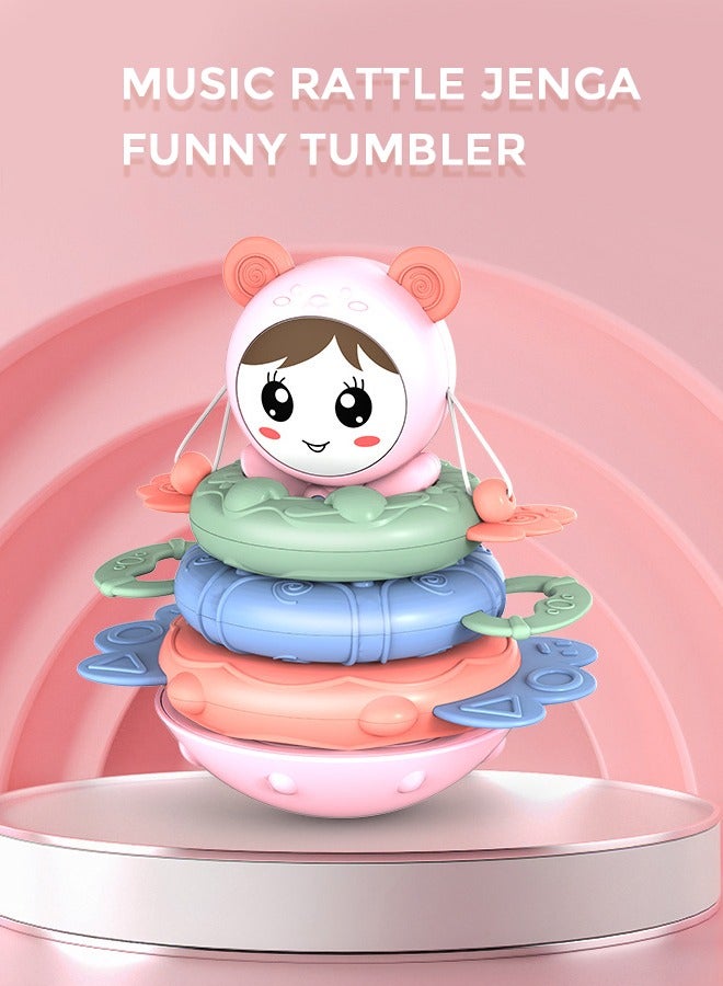 Doll Tumbler Wobbler Toy  4-in-1 Soft Durable Baby Teethers Educational Tools with Light Music 5 Modes Gift for Newborns Infants Boys Girls