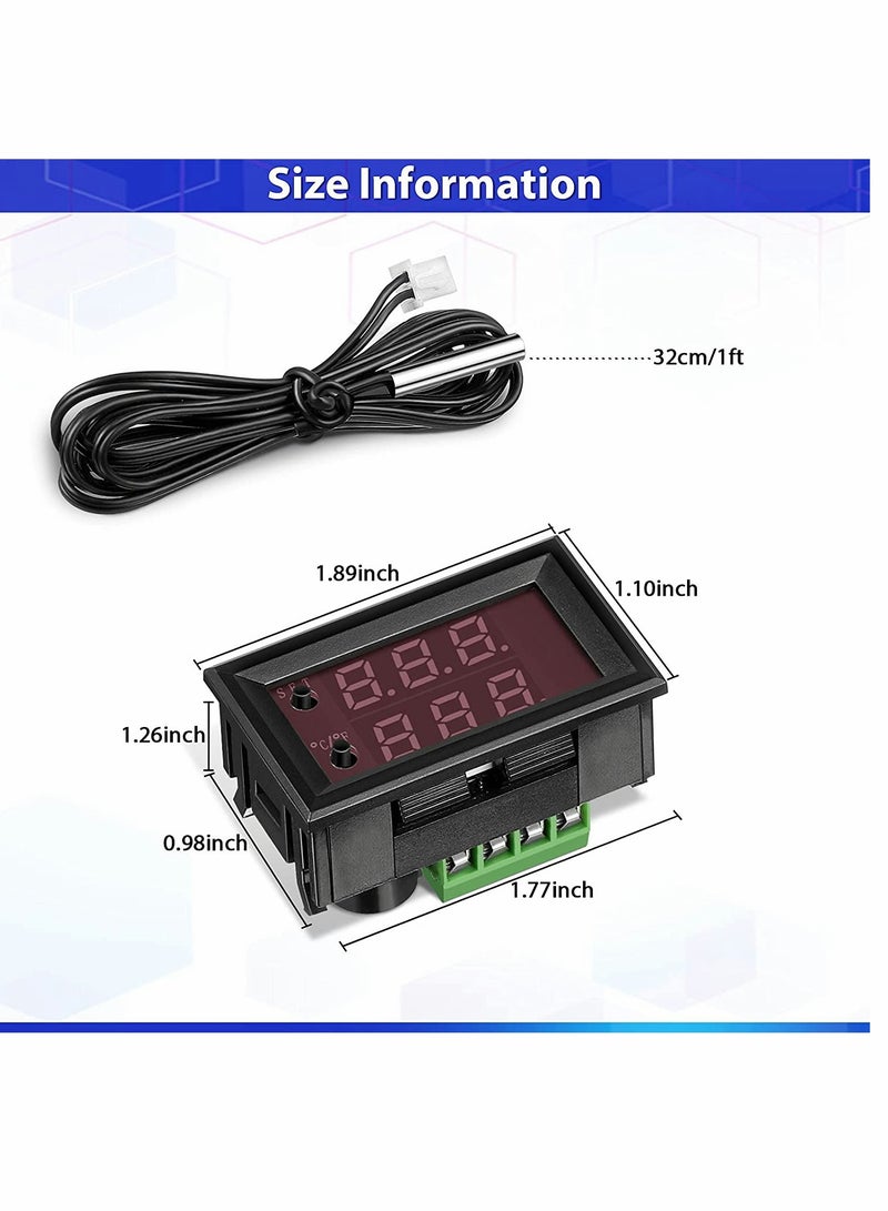 12V Electronic Temperature Controller Programmable 50 to 110 Degree Celsius Heating Cooling Thermostat Control Switch Module NTC Waterproof Sensor Probe Dual Color LED Display Monitor (2 Pcs)