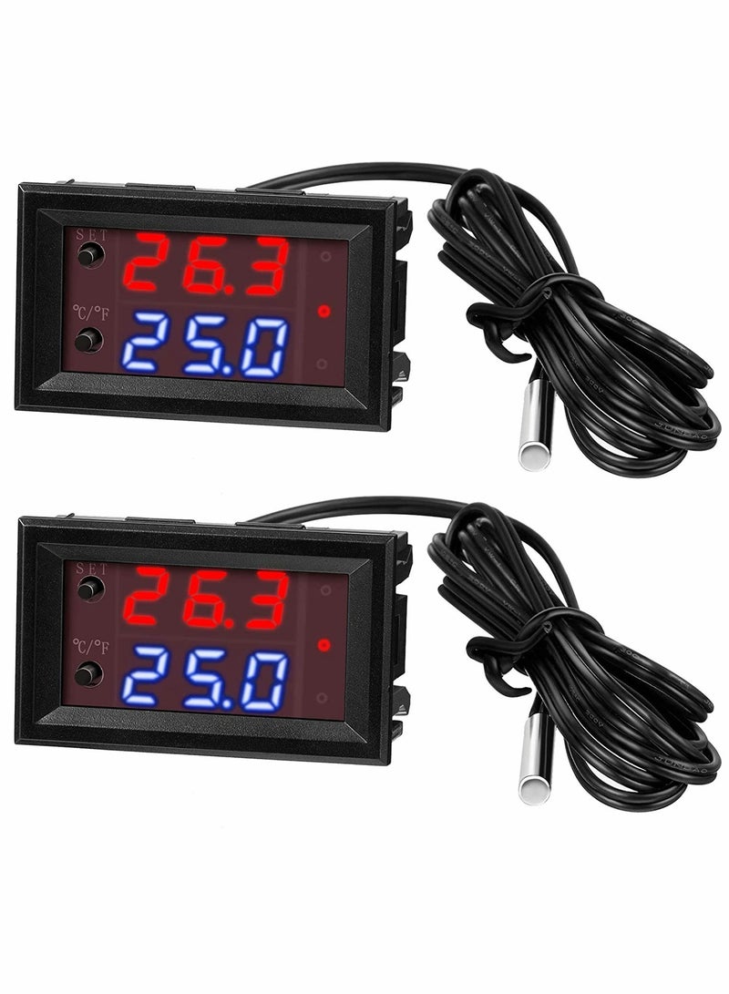 12V Electronic Temperature Controller Programmable 50 to 110 Degree Celsius Heating Cooling Thermostat Control Switch Module NTC Waterproof Sensor Probe Dual Color LED Display Monitor (2 Pcs)