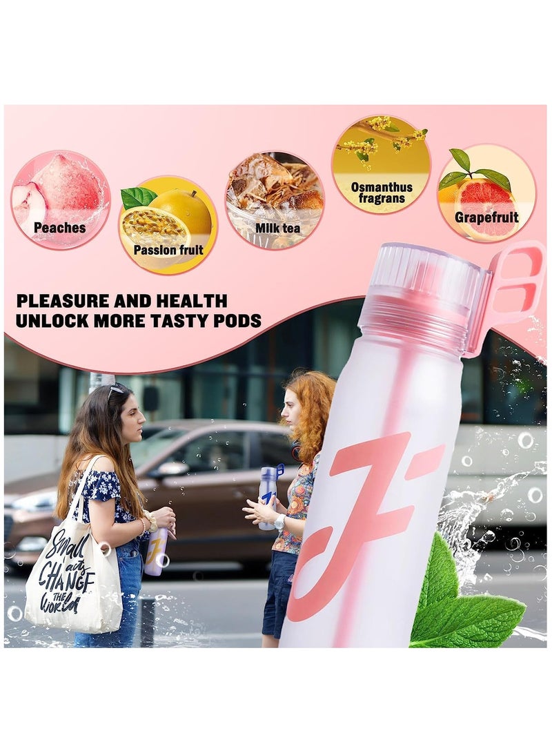 Water Bottle, 650 ml Scent Flavored Water Bottles with 5 Flavour Pods, BPA Free Drinking Bottle, Drinking Plain Water with Tast, 0 Calories, 0 Sugar