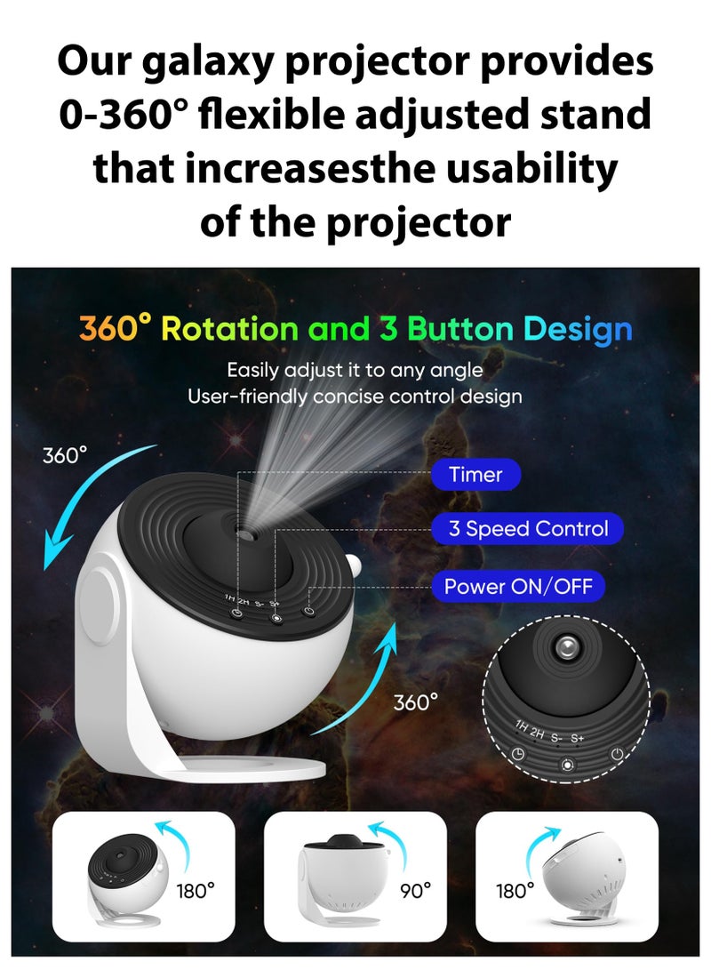 Star Galaxy Projector for Bedroom HD Image Star Ultra Clear Night Light Projector Galaxy Light Adjustable Knob 12 Film Discs Planetarium Projector for Kids 360° Rotating 1/2h Timer