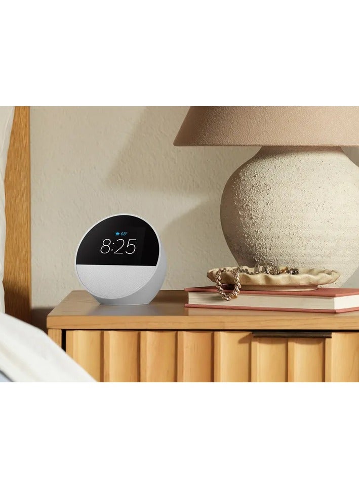 Echo Spot is a smart device with a vibrant Sonido and Alexa with a beautiful screen (white), new release 2024.