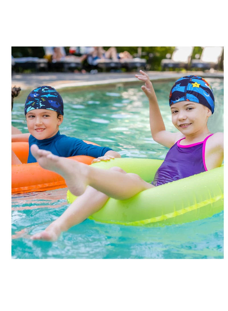 Kids Swim Caps - 3-Piece Shark and Dolphin Bathing Swimming Hats for Boys and Girls - Unisex Polyester Caps for Summer Water Adventures