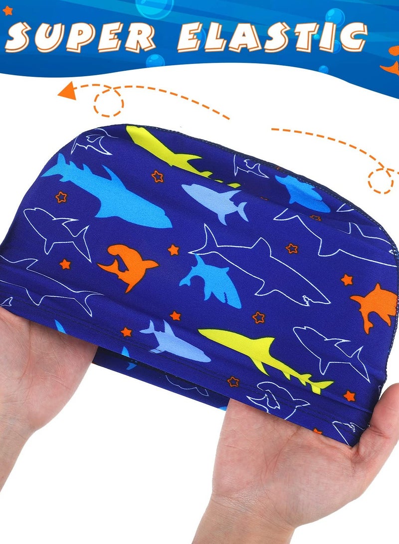 Kids Swim Caps - 3-Piece Shark and Dolphin Bathing Swimming Hats for Boys and Girls - Unisex Polyester Caps for Summer Water Adventures