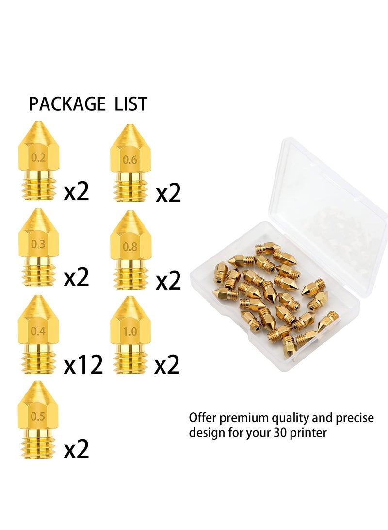 3D Printer Nozzles, DIY Accessories for MK8 0.2mm, 0.3mm, 0.4mm, 0.5mm, 0.6mm, 0.8mm, 1.0mm Tip Brass Nozzles with Storage Case Extruder Print Nozzles (24 Pieces)