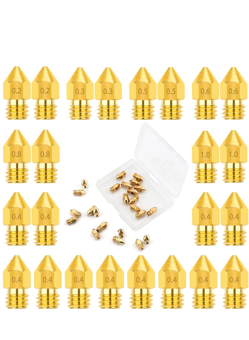 3D Printer Nozzles, DIY Accessories for MK8 0.2mm, 0.3mm, 0.4mm, 0.5mm, 0.6mm, 0.8mm, 1.0mm Tip Brass Nozzles with Storage Case Extruder Print Nozzles (24 Pieces)