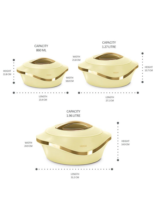 3-Piece Casserole Set (860ml, 1.27L, 1.96 L) Double-Walled Hotpot with PU Insulation & Stainless Steel Inner, Keeps Food Hot/Cold, Perfect for Serving Chapati, Roti & Mandi - Pearl Reg Ivory