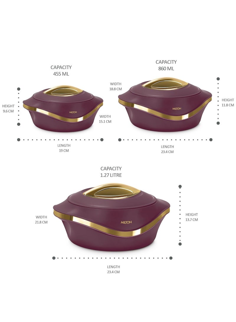 3-Piece Casserole Set (860ml, 1.27L, 1.96L) Double-Walled Hotpot with PU Insulation & Stainless Steel Inner, Keeps Food Hot/Cold for Hours, Perfect for Serving Roti - Pearl Reg Marron