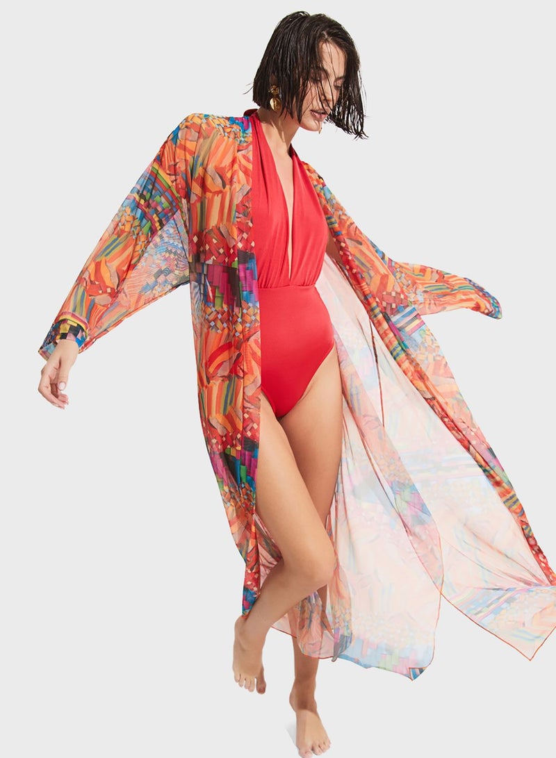 Mesh Printed Kimono