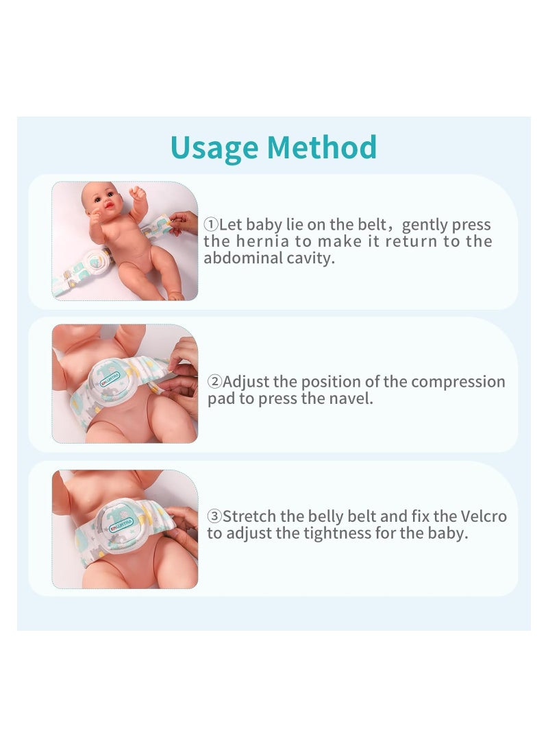 Hernia Belt for Baby, Umbilical Hernia Belt with Convex Covered Compression Pads, Breathable Baby Belly Band, Adjustable Newborn Belly Support Band Wrap with 4 Hernia Packs, for Babies Under 6.5kg