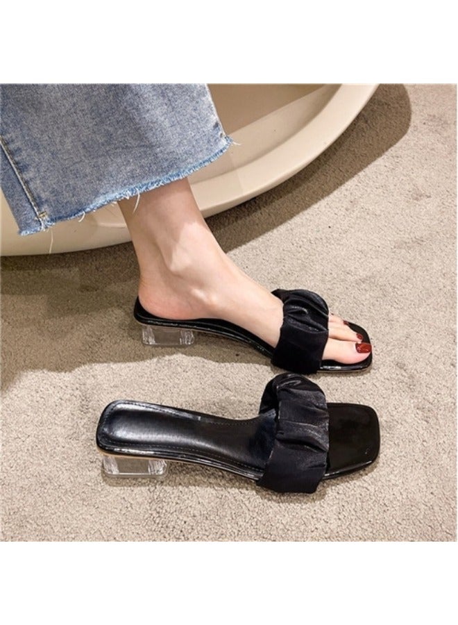 Slippers Women Low Heel Pumps Ladies Party Shoes Light Square Head Heels Wedding Fashion Casual Sandal