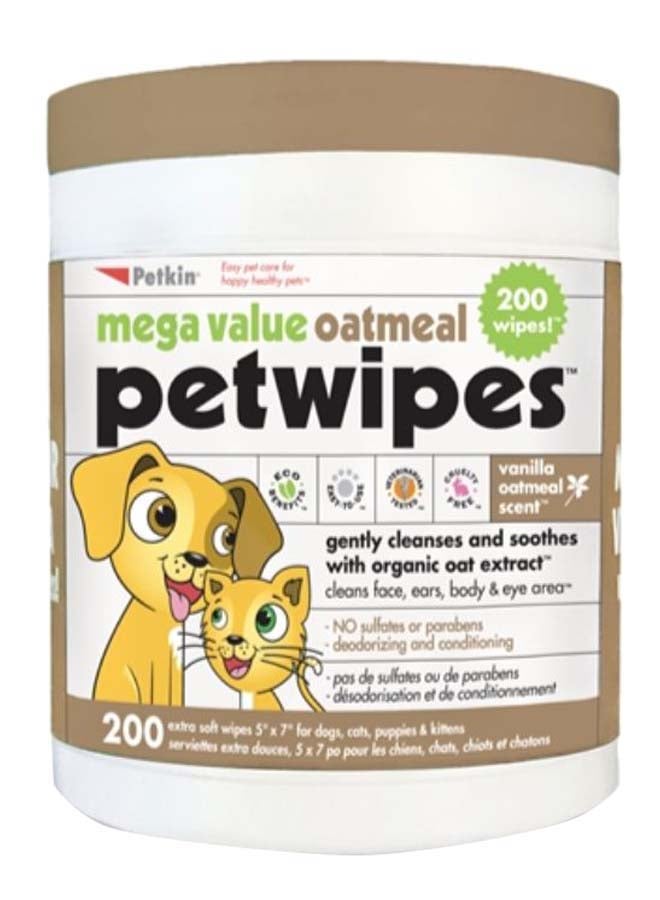 200-Count Mega Value Oatmeal Petwipes White 7 x 5inch