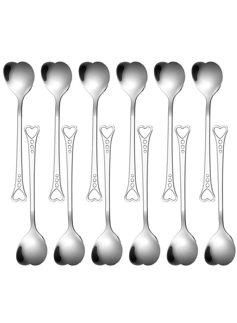12 Pcs Heart Shaped Stainless Steel Tea Spoon Flatware Set 5.7 Inch Coffee Spoon Premium Stainless Steel Coffee Spoons Sugar Spoons Ice Cream Cake Dessert Spoon Stirring Spoon for Home Restaurant