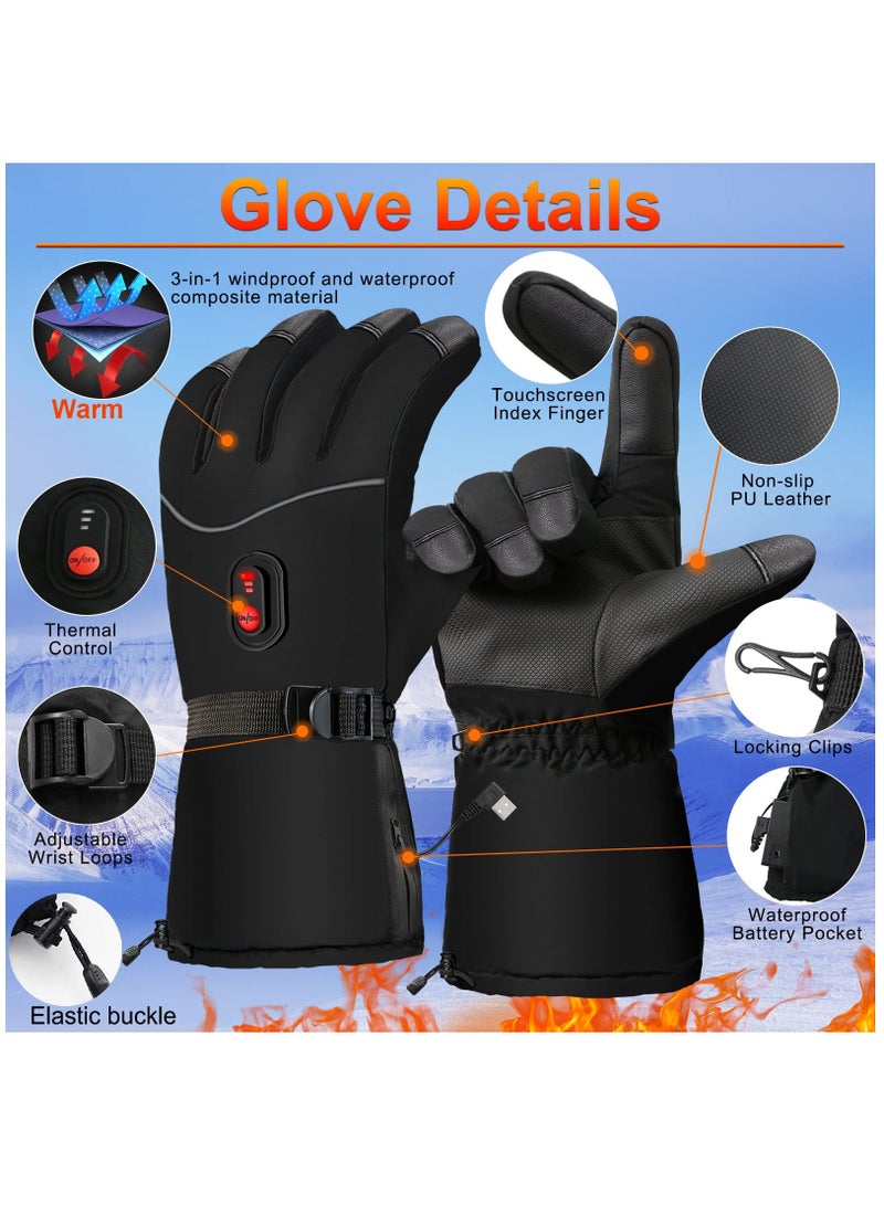 Heated Gloves, Electric Heated Gloves Camping Hand Warmers Winter Warm Touchscreen Gloves for Men Women - Waterproof Gloves Windproof Glove for Outdoor Cycling Skiing Hiking Working