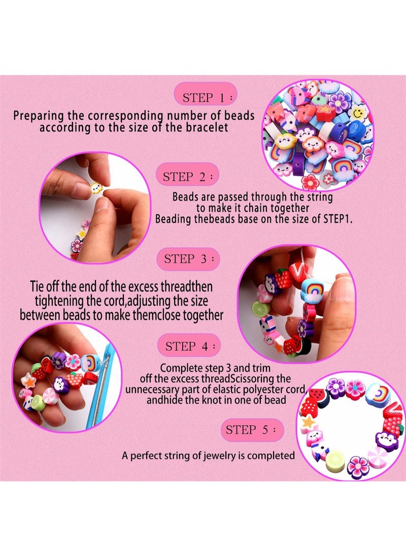 360 Pieces Polymer Clay Beads for Jewelry Bracelet Making Kit 24 Styles Preppy Beads DIY Arts and Crafts Kit Include Flower Smiley Face Bead Charms