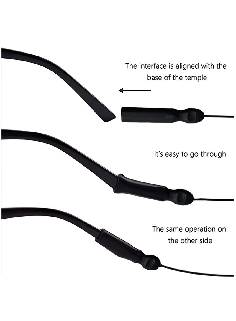 Adjustable Glasses Strap, Universal Fit Sports Sunglasses Retainer, Upgrade No Tail Anti-Slip Eyeglass Strap, Comes With Ear Hook-4Pairs, Men, Women, Children (4Pcs Elegant Black)