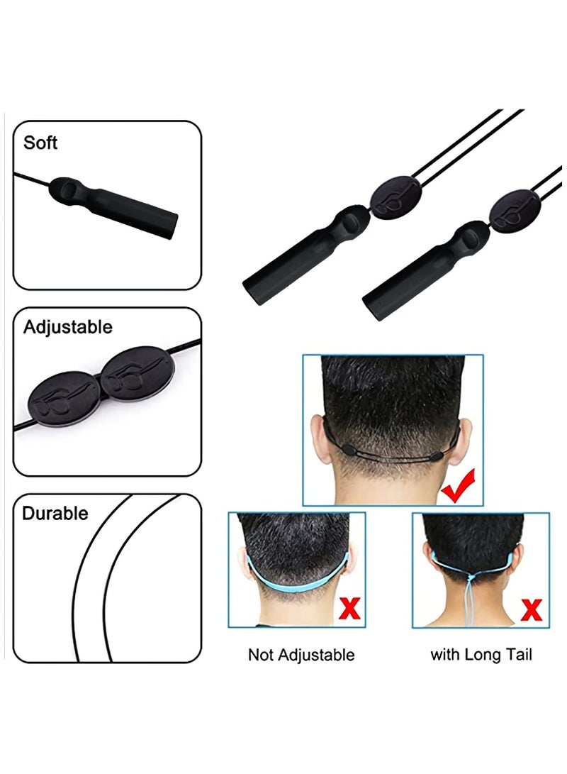 Adjustable Glasses Strap, Universal Fit Sports Sunglasses Retainer, Upgrade No Tail Anti-Slip Eyeglass Strap, Comes With Ear Hook-4Pairs, Men, Women, Children (4Pcs Elegant Black)