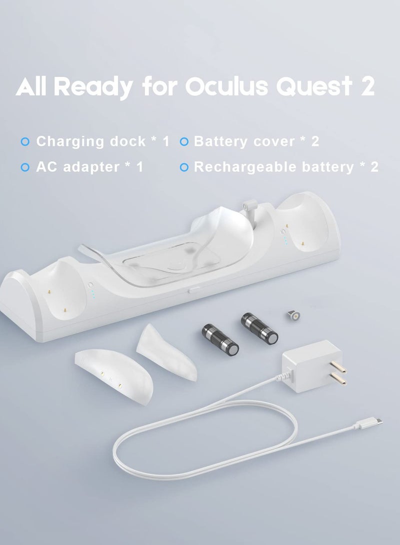 Charging Dock for Oculus Quest 2 / Meta Quest 2 with LED Light, Magnetic Charging Station for VR Headset and Touch Controllers, with 2 Rechargeable Batteries/Type-C Charger Cable