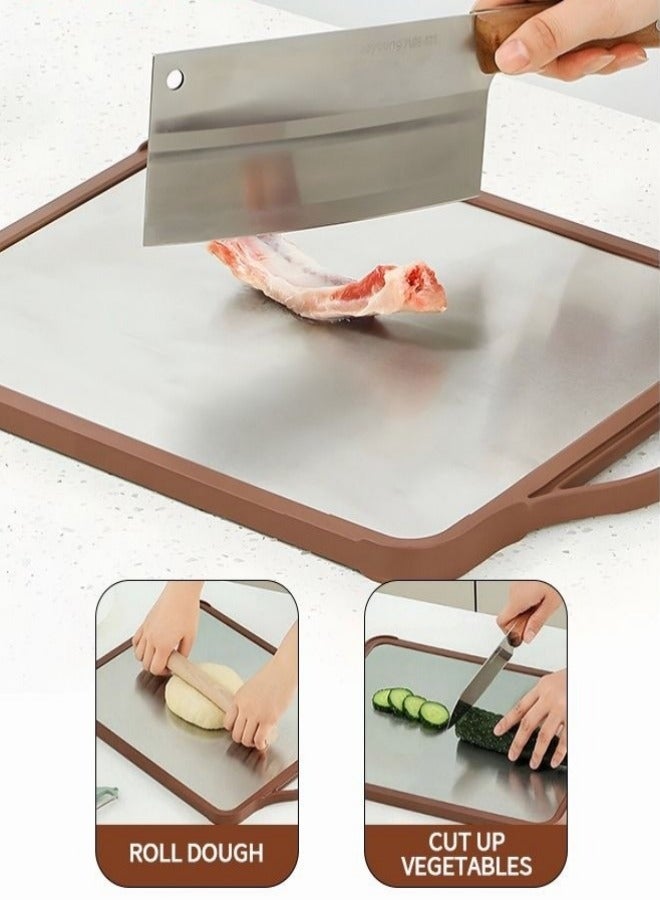 Double sided cutting board, kitchen 304 stainless steel cutting board with juice trough, dishwasher safe, knife friendly, grinding area 41 * 30.5 CM