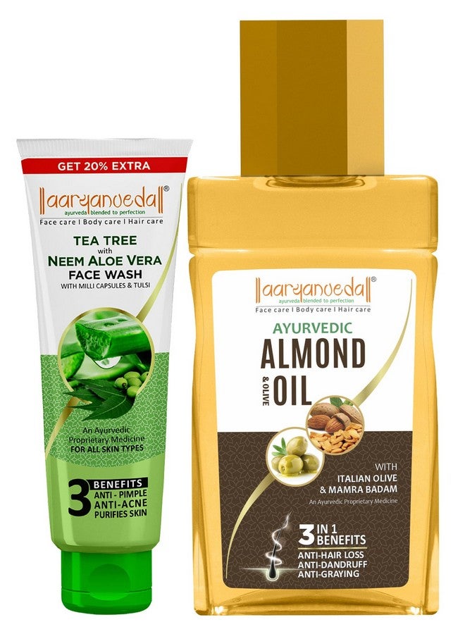 Tea Tree Face Wash With Neem & Aloe Vera Extracts 120Ml And Almond & Olive Hair Oil For All Hair Type 200Ml