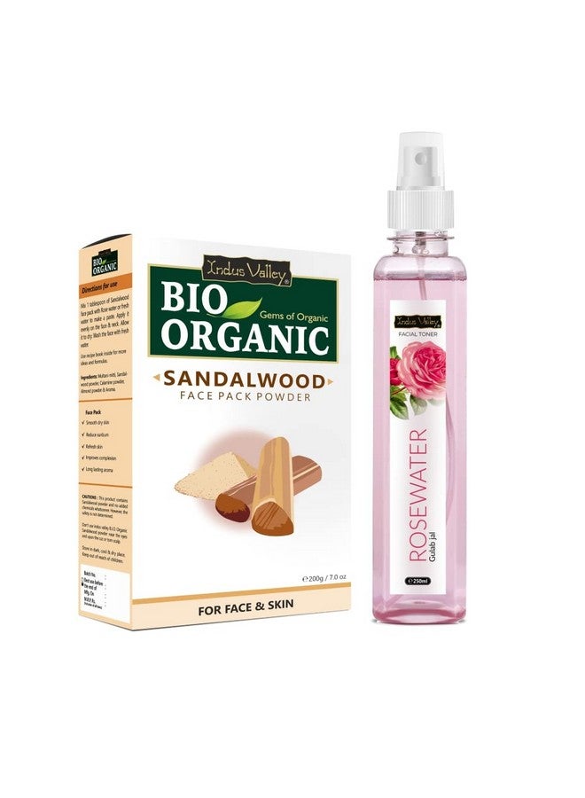 Organic Sandalwood Face Pack (Sandalwood Facepack+Rosewater Toner) 200G+250Ml