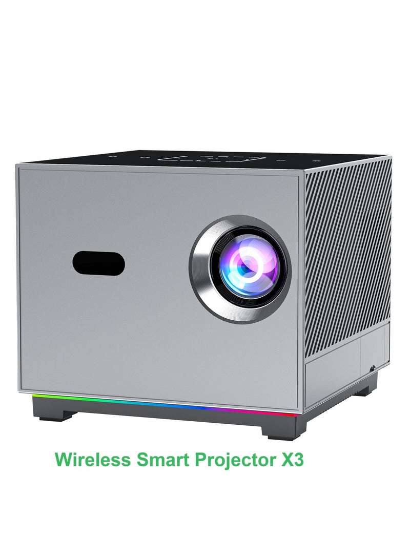 Wireless Smart Projector X3 T972 HD Bluetooth Projector Mini Portable 8K ARGB Color Lighting Electric Focus+4-Point Keystone Correction