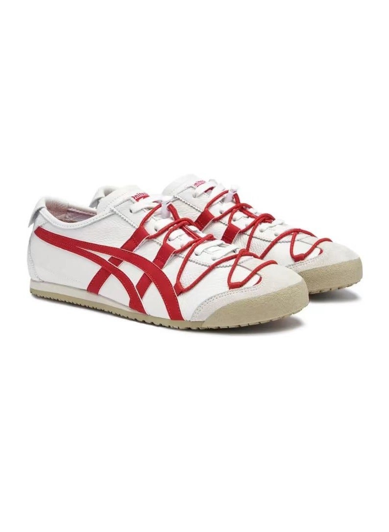 Men and Women Mexico 66 Lace-up Shoes White/Red