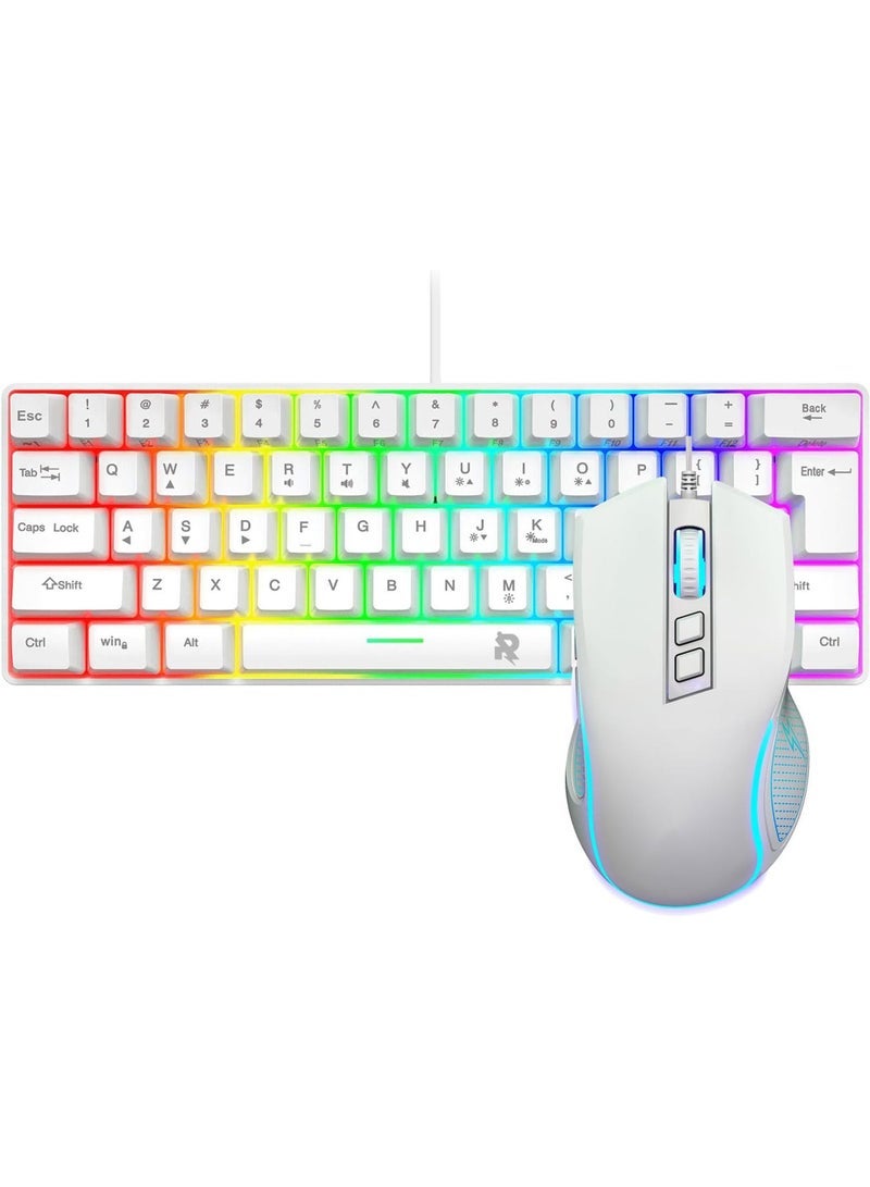 Gaming Keyboard and Mouse Combo Include Mini 60% Merchanical Feel Keyboard Ergonomic Design White