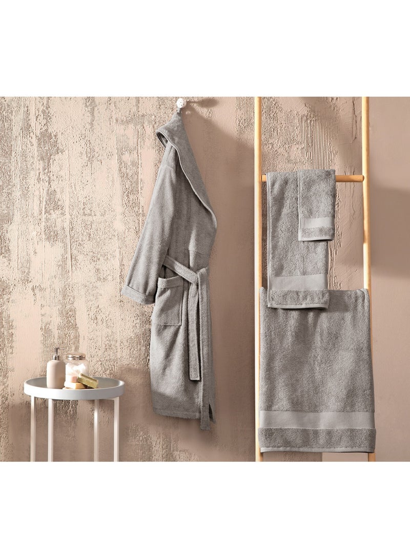 Essentials Grey Bathrobe - Luxurious, Soft, Absorbent Cotton Bathrobe by Yataş Bedding for Men and Women, Size XL