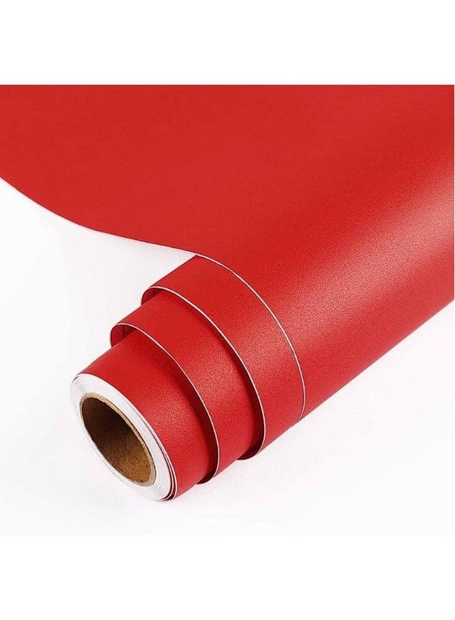 Red Matte Color Vinyl Wall Stickers Vinyl Self Adhesive Wood Grain Wallpaper Waterproof Old Furniture Vinyl Red Stickers Wooden Door Wardrobe Desktop Pvc Wall Papers (24 X 120_Inch)