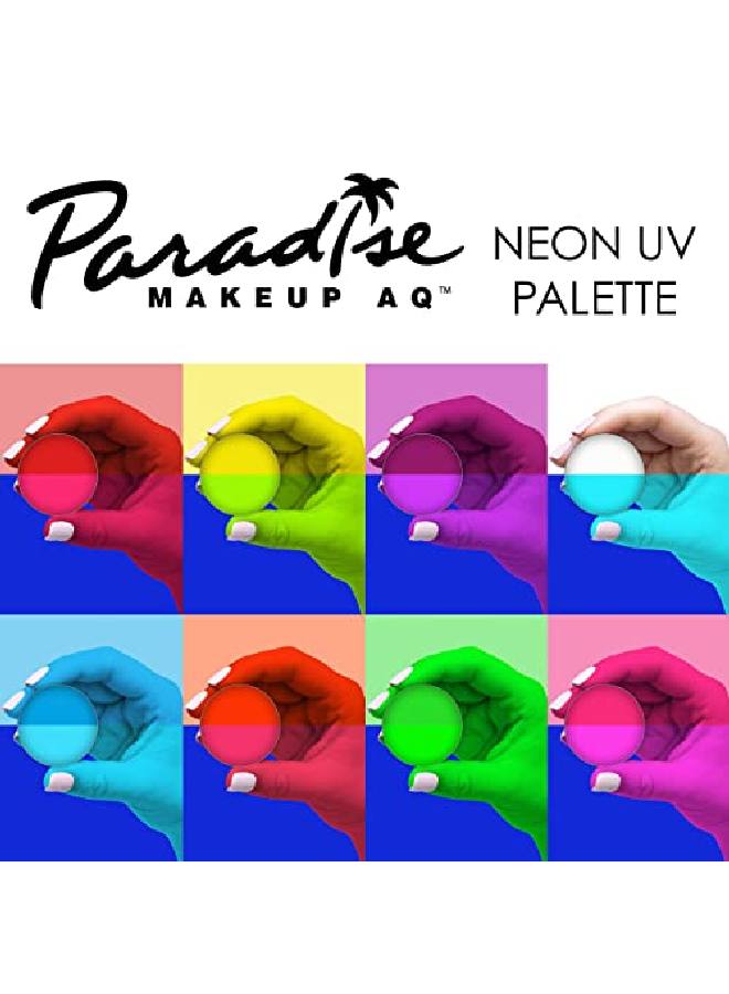 Makeup Paradise Aq Face & Body Paint 8 Color Palette (Neon Uv Glow) Face Body Black Light Makeup Palette Special Effects Uv Glow Rave Accessories Parties Halloween And Cosplay