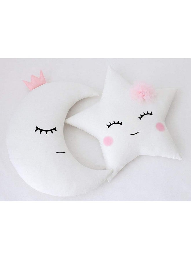 Cute Cloud Moon Star Cot Cushion (Pack Of 3 16X16 Inch Velvet) Kids Cushion Soft Toy Soft Plush Pillow Cot Cushion Nursery Decor Baby Cushion Pink Blush