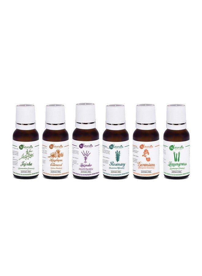 15Ml Essential Oil Gift Pack Of 6 For Hair Care (Jojoba Oil Cedarwood Oil Lavender Oil Rosemary Oil Geranium Oil Lemongrass Oil)